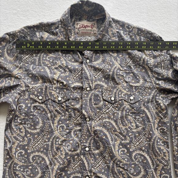 Rafter C Cowboy Collection Men Small Shirt Long Sleeve Paisley Pearl Snap Gray - Picture 12 of 15